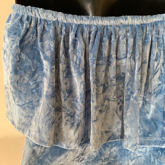 Mono B Blue Strapless Flounce Velvet Bodycon Dress - Picture 7 of 10